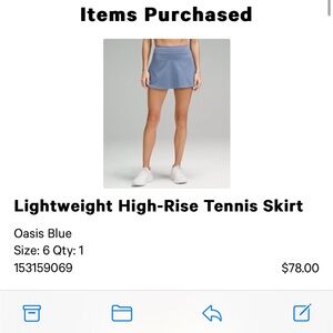 Lululemon lightweight hi rise tennis skirt. just bought in June. wore once